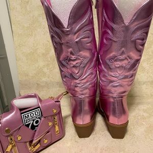 Texas pink metallic cowgirl boots with matching  bag